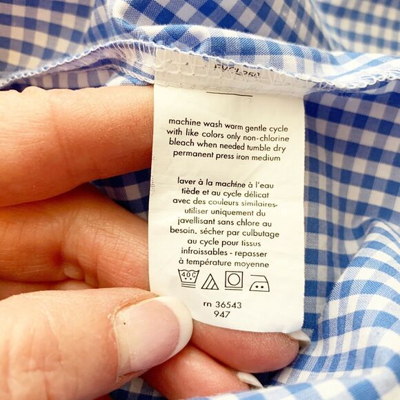 Van Heusen 15.5 Mens Shirt Button Down Collar Front Top Blue White Checks - Picture 4 of 5